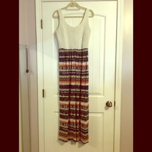 FIFTH AND PARK | Cream Empire Waist Tribal Print Skirt Sleeveless Maxi Dress